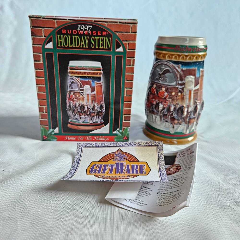 Vintage Budweiser Holiday Stein 1997 Home for the Holidays Box and Certificate